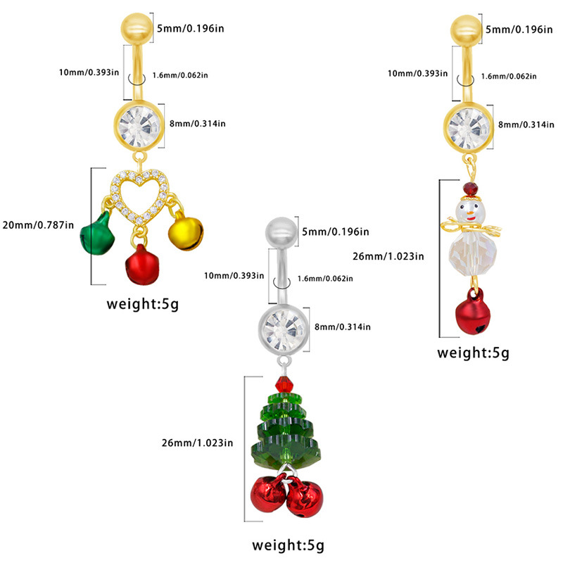 Anelli per albero di Natale, orecchini a campana e gioielli per piercing all'ombelico, nuovi e creativi, provenienti da Europa e America, venduti all'ingrosso._voghion.com