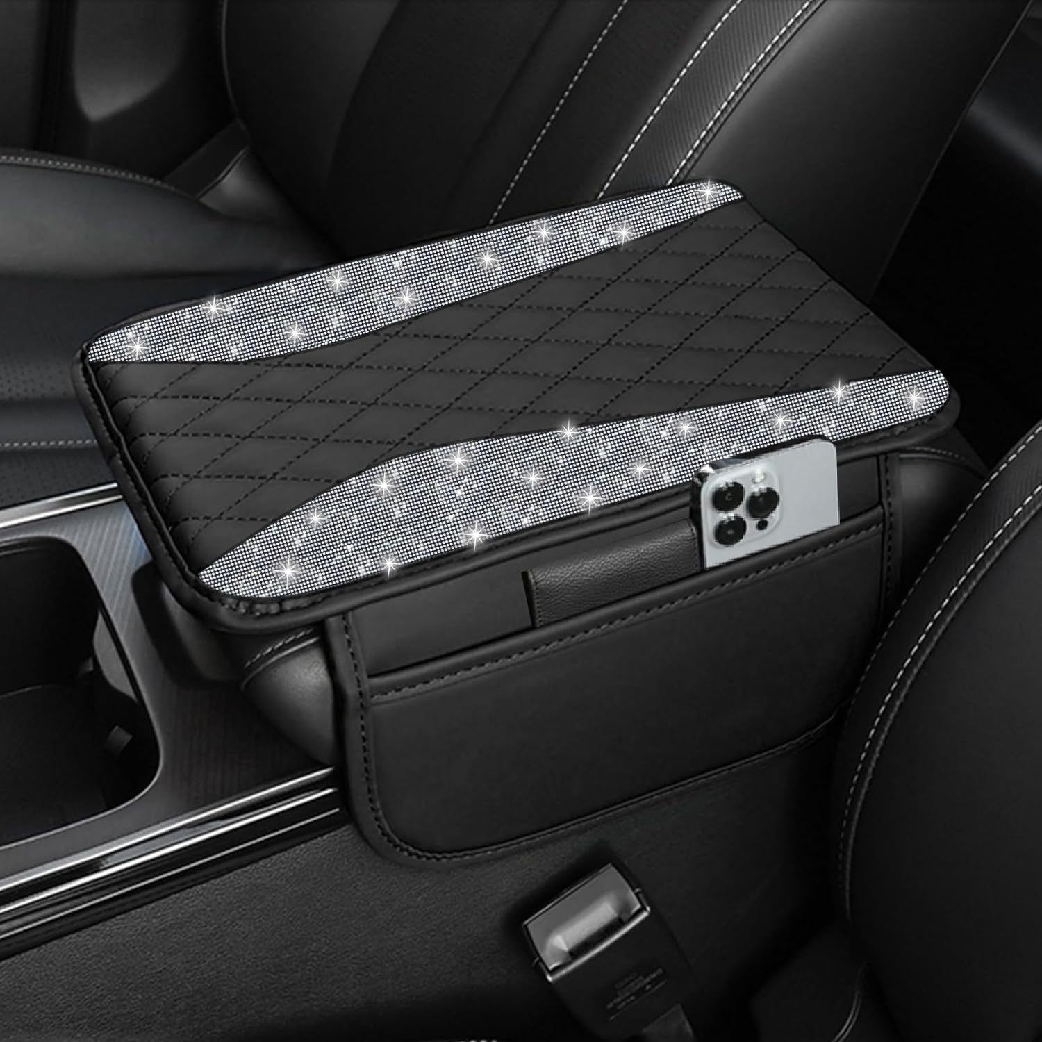 New Model Central Car Armrest Box Mat, Cross-Border Hot-Selling Diamond-Encrusted Height-Increasing Cushion Cover, Protective Cover with a High-End Feel, Car Accessories
