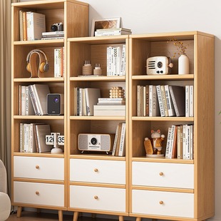 Nordic Solid Wood Bookshelf Floor Multi-layer Storage Cabinet Storage Rack Display Cabinet Home Living Room Corner Bookcase