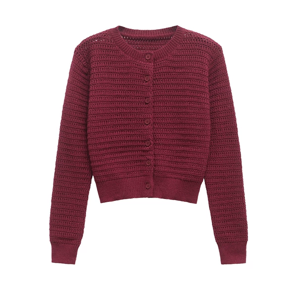 948 red round neck cardigan