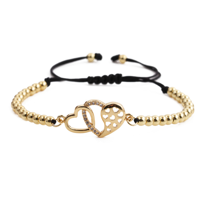 Fashion golden zircon double heart adjustable bracelet