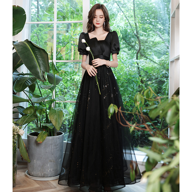 Vestido de noche negro para banquete 2026, corte ajustado, elegante, estilo pasarela, para eventos sociales, vestido largo de fiesta con cola larga. image 7