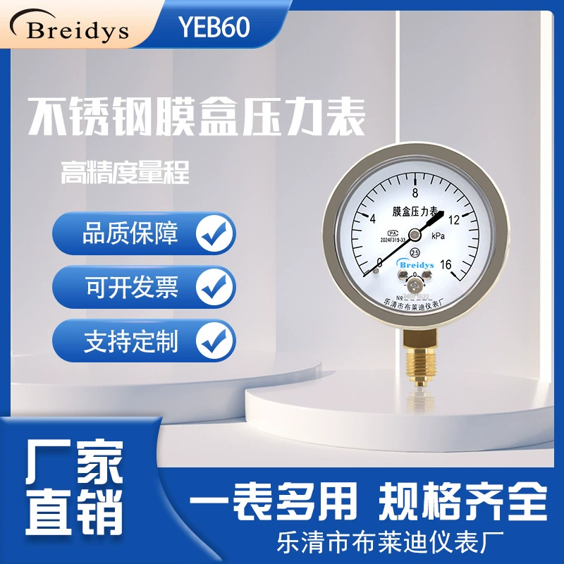 Мембранный манометр из нержавеющей стали YEB60 коррозионно-стойкий высокотемпературный микроваршлаг с регулировкой нулевого барометра