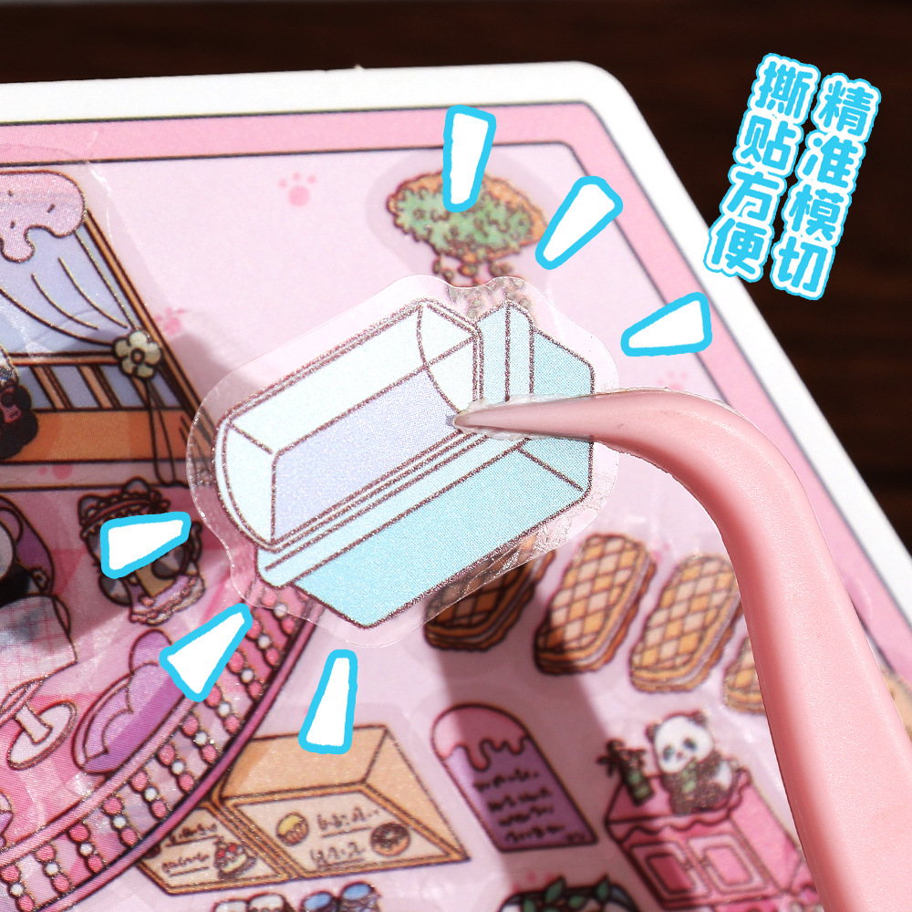 Etiqueta engomada de paisaje en miniatura de la casa de té de estilo antiguo coreano Etiqueta engomada de cabina de paisaje lindo estilo ins original Etiqueta engomada de dibujos animados de bricolaje