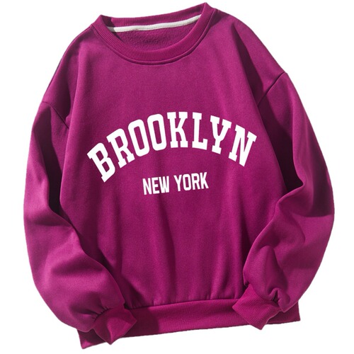 Women's Round Neck Sweatshirt for Autumn and Winter , Youth Style, Fleece Lined, Thick, Fashion Trendy, Loose Fit, Long Sleeve, Mid-Length Jacket