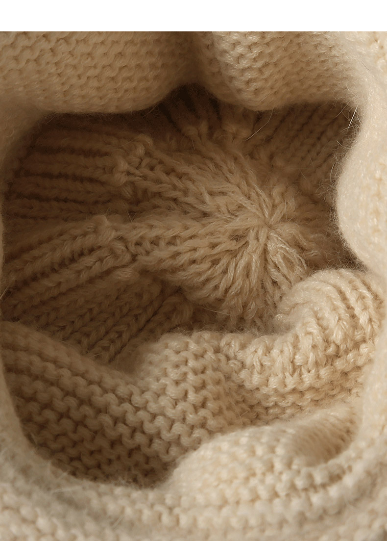 Mũ len beanie nữ dệt kim len thỏ Angora, chu vi vòng đầu lớn, giữ ấm mùa đông — màu be chi tiết 3