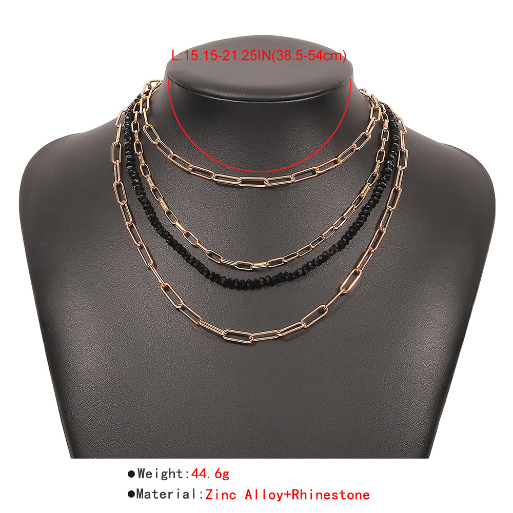 Wholesale Jewelry Multi-layer Hollow Chain Black Imitation Crystal Beaded Necklace Nihaojewelry display picture 5