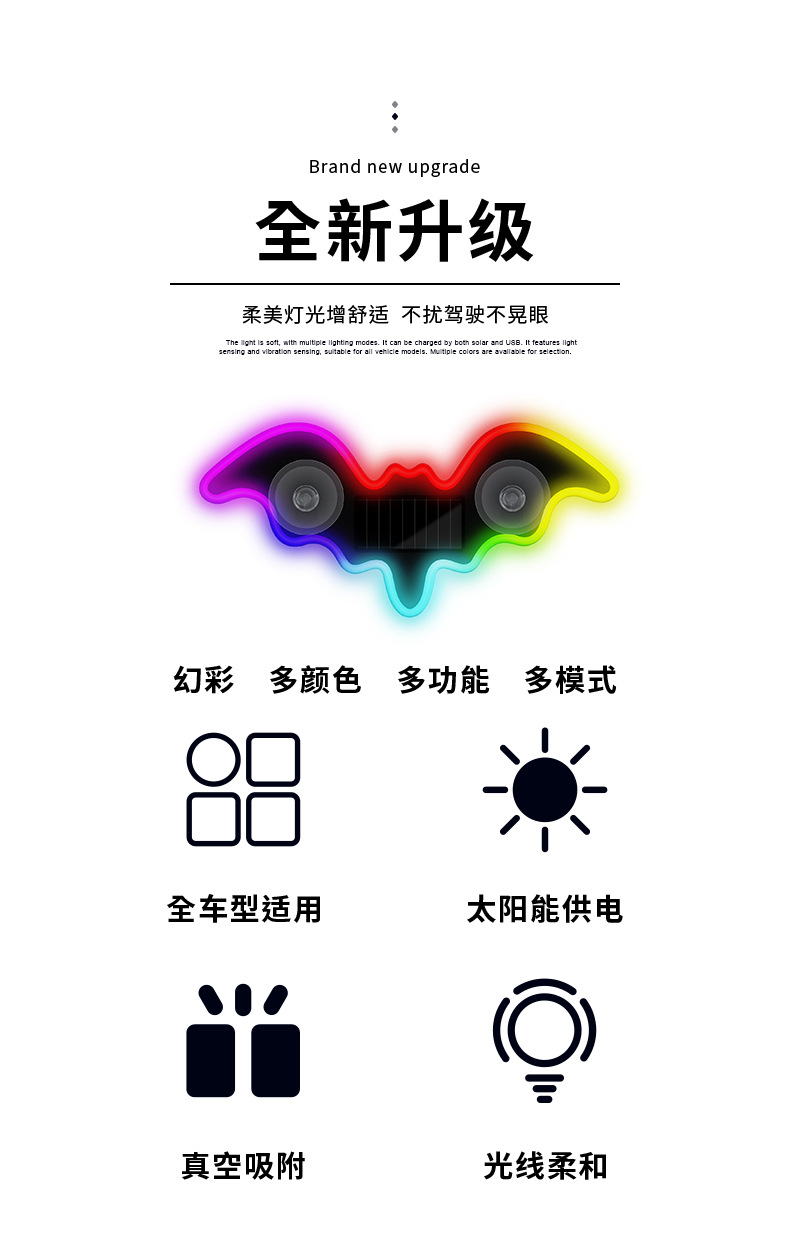 Car Solar-Powered Wireless Led Triangular Window Heart-Shaped Light, Wireless Neon Glowing C-Pillar Ambient Car Interior Decoration
