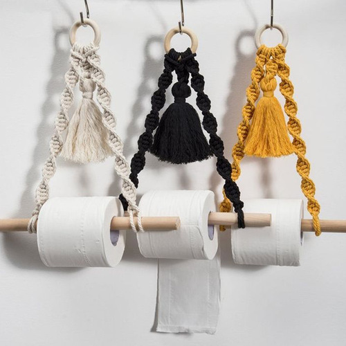 Cross-border exclusive wooden rod woven tissue holder for bathroom and kitchen, creative storage rack, Nordic minimalist wall-mounted decoration