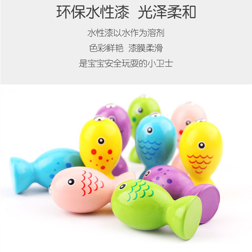 Children's fishing toys baby magnetic wooden kitten fishing toys magnetic fish concentration training
