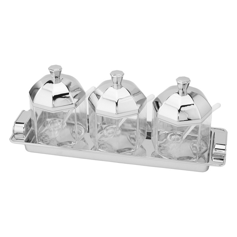 Nuevo acrílico galvanizado condimento caja caja de caja de almacenamiento de cocina combinación doméstica condimento botella condimento lata