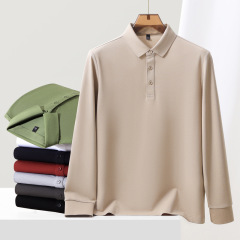 クロスボーダー長袖poloシャツメンズビジネスカジュアル純色秋ボトムtシャツ高級感ラペルtシャツ