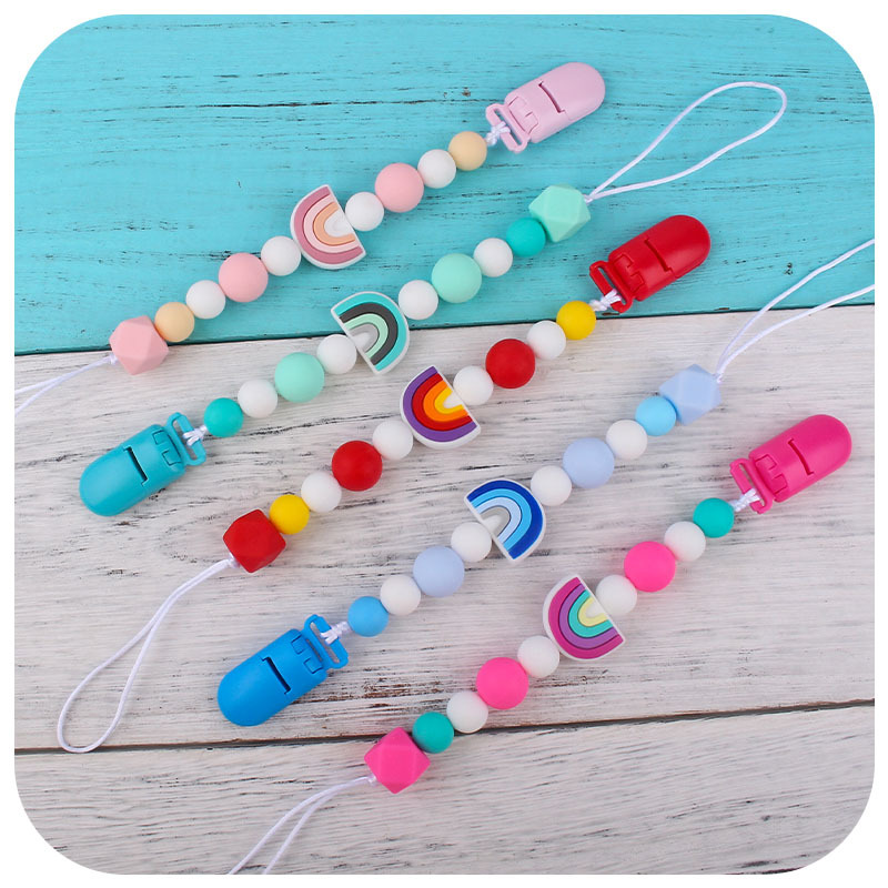 Nuevo bebé dibujos animados colorido rojo silicona teether bebé teether palo pezón cadena anti-gota Cadena de juguete teether