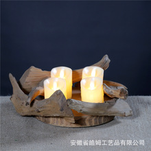 厂家销售手工制木质烛台朽木树枝复古蜡烛台烛光浪漫晚餐创意摆件