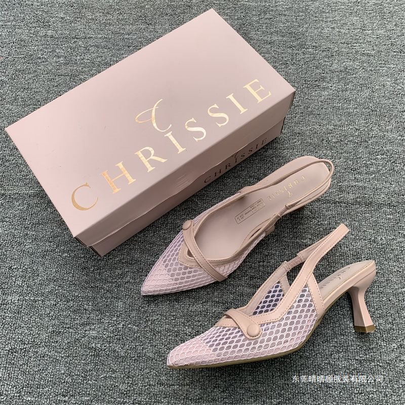 Rhinestone High-Heeled Sandals with Closed Toe, Shallow Opening, Bow, New Summer Style, Pointed Toe, Open Back, Rubber Sole