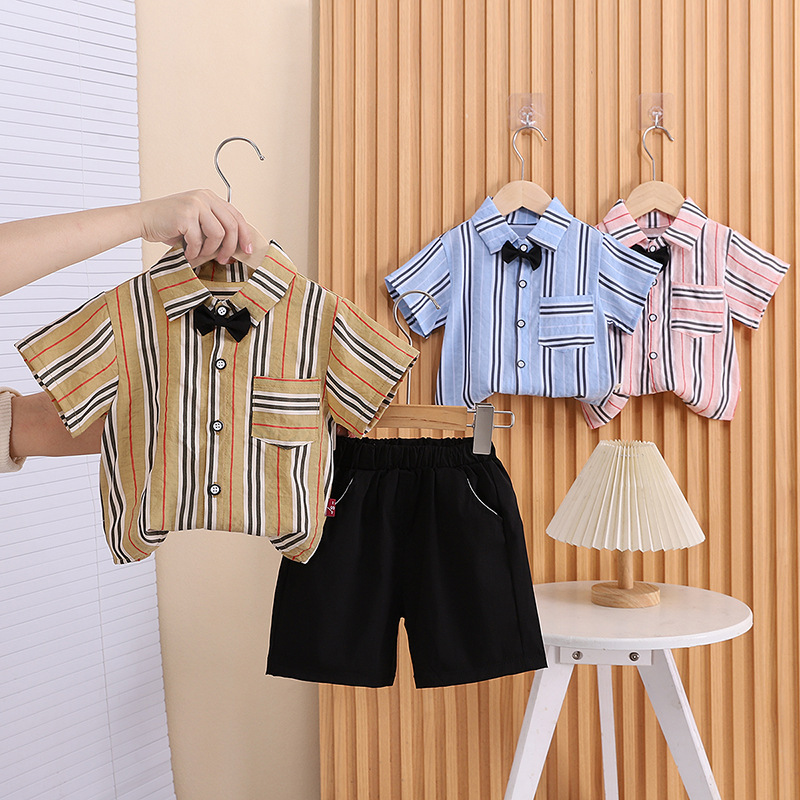 Men's Baby Summer Clothing suit 2025 New Baby Children's Clothing Western Style Boy's Summer Short-sleeved Shirt Two-piece Fashionable Clothes