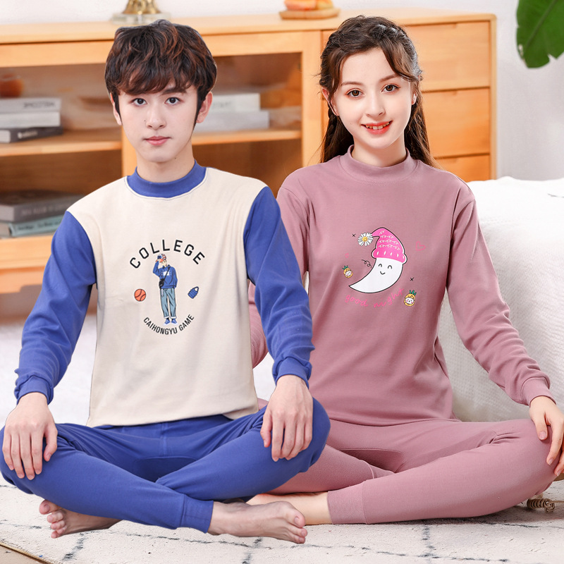 Ropa interior para niños conjunto de algodón puro medio y grande niños ropa de otoño pantalones largos algodón adolescentes niñas suéter de algodón más ropa interior de tamaño