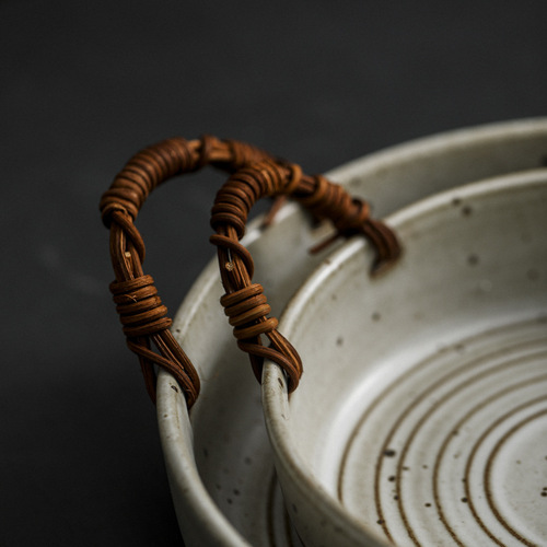 Japanese tableware personalized bowls and plates retro rough pottery handmade plates home ceramic dishes creative internet celebrity ins style