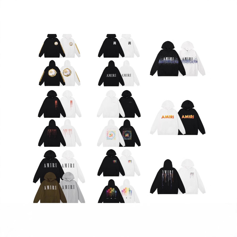 Cross-Border Trendy Brand 2025 Autumn and Winter High-Quality Version Amiri Letter Logo Printed Pure Cotton Men's and Women's Hooded Sweatshirts