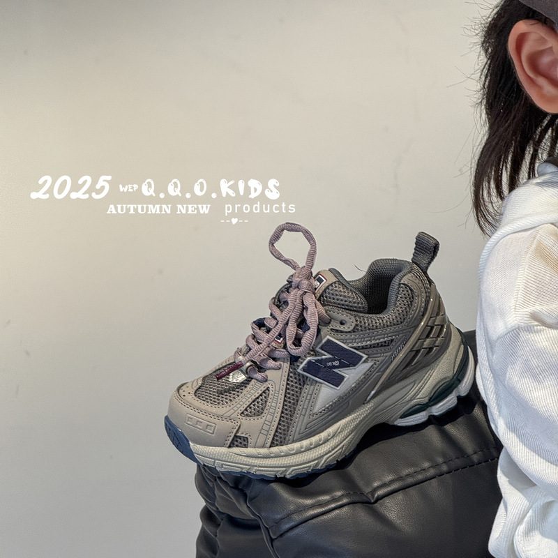 QQO童鞋 2025秋季新款儿童轻便字母运动鞋韩版男女童网面透气跑鞋|undefined