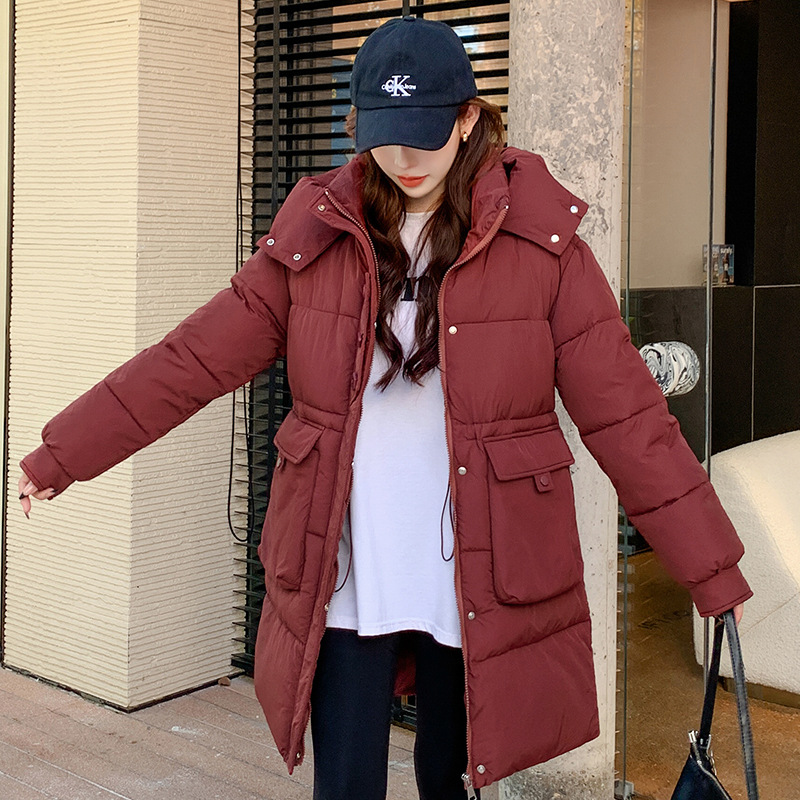 Algodón de invierno para mujeres con sombrero largo 2025 nuevo algodón de moda coreano chaqueta de algodón suelta abrigo caliente grueso