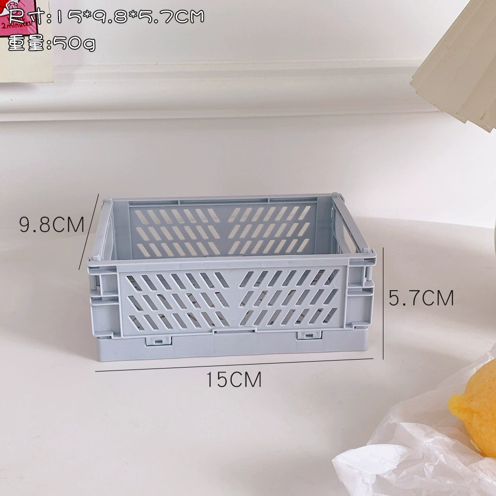 Foldable plastic storage box, Korean INS style, compact 18×17×2.3 cm, multi-compartment