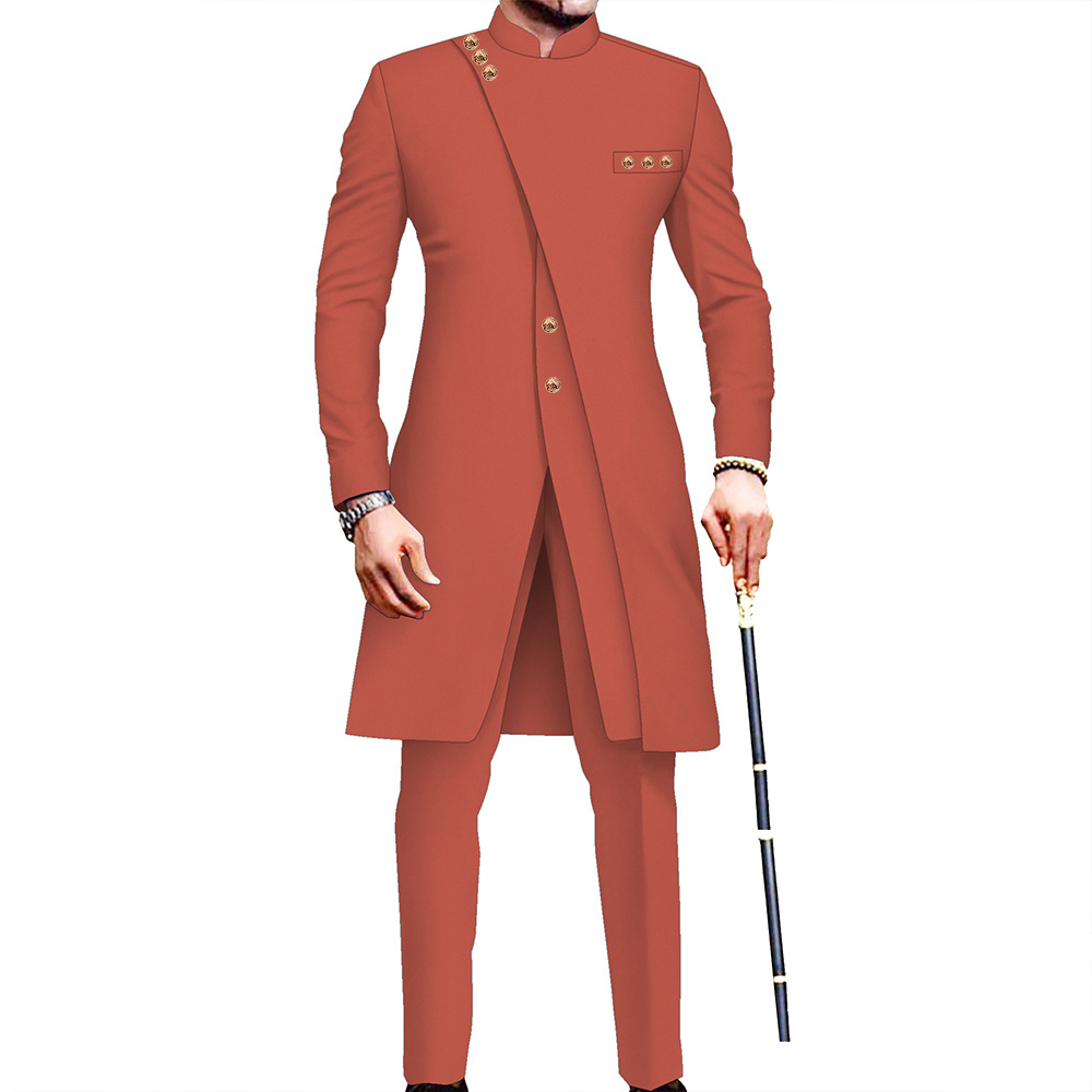 아프리카 세트 남성 2 피스 슬림 핏 싱글 브레스트 세트 세트 비즈니스 원피스 세트 파티 웨딩 파티