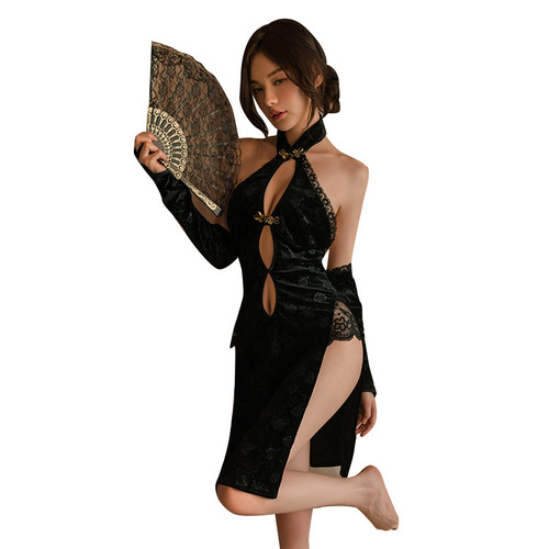 New sexy lingerie backless cheongsam nightclub queen teasing passion suit character classic slit cheongsam 9971