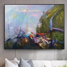 现代新中式纯手工绘画抽像油画厚肌理装饰画风景画 oil painting
