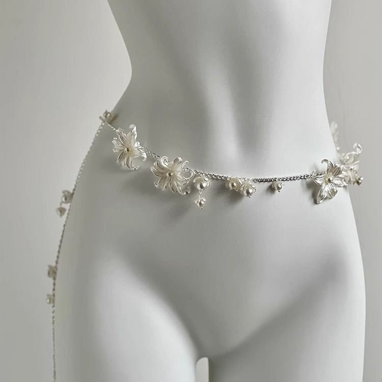 꽃 진주 허리 체인