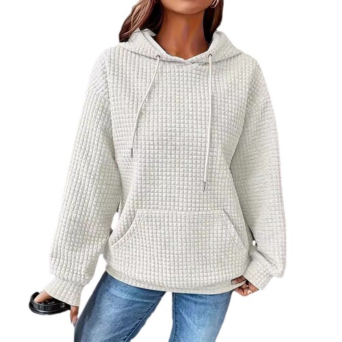 New European and American autumn/winter best-selling solid-color hooded drawstring fashion long-sleeved women's sweatshirt—loose fit