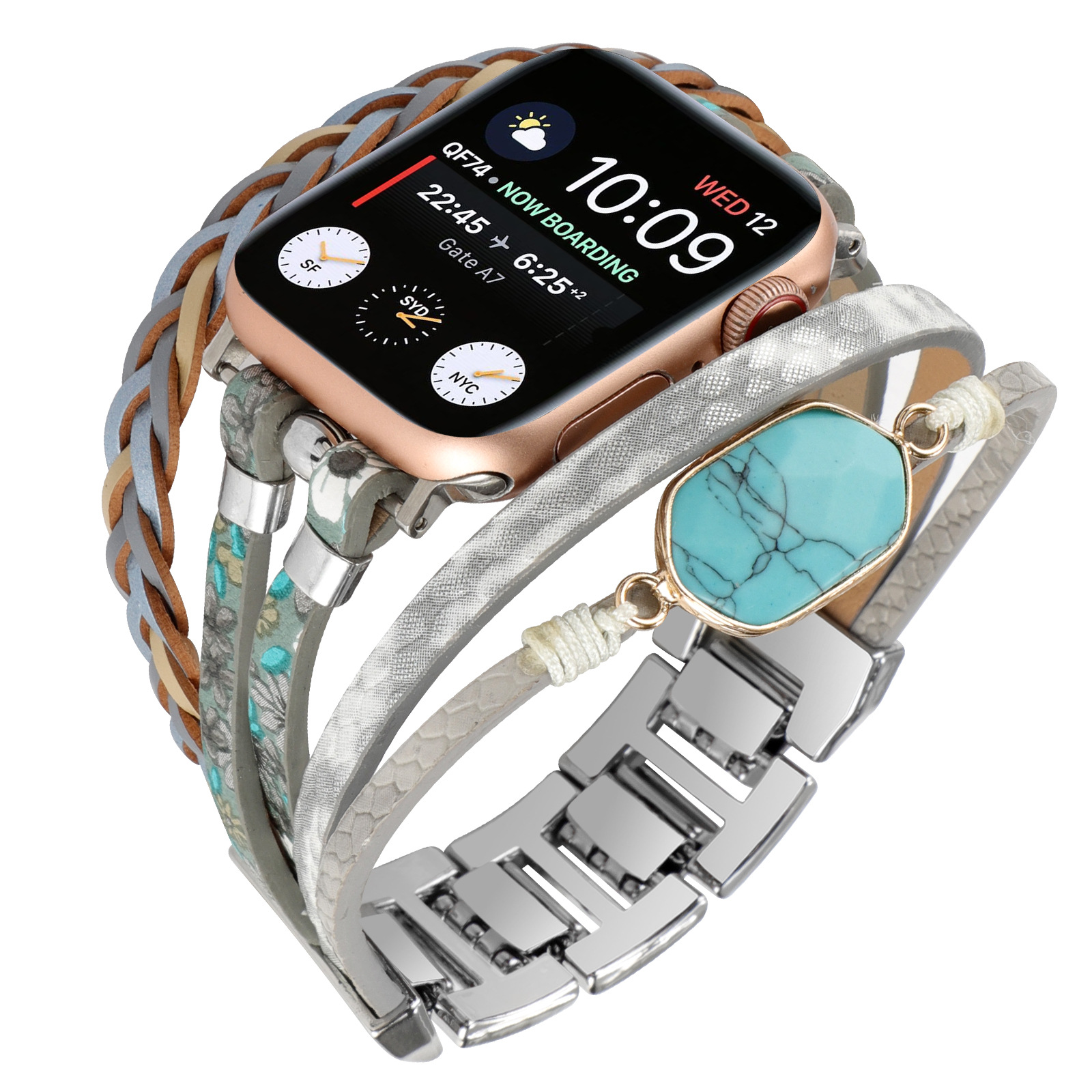 Compatible with Apple Watch 10, iWatch 89, metal leather braided bracelet, breathable watch band 6543