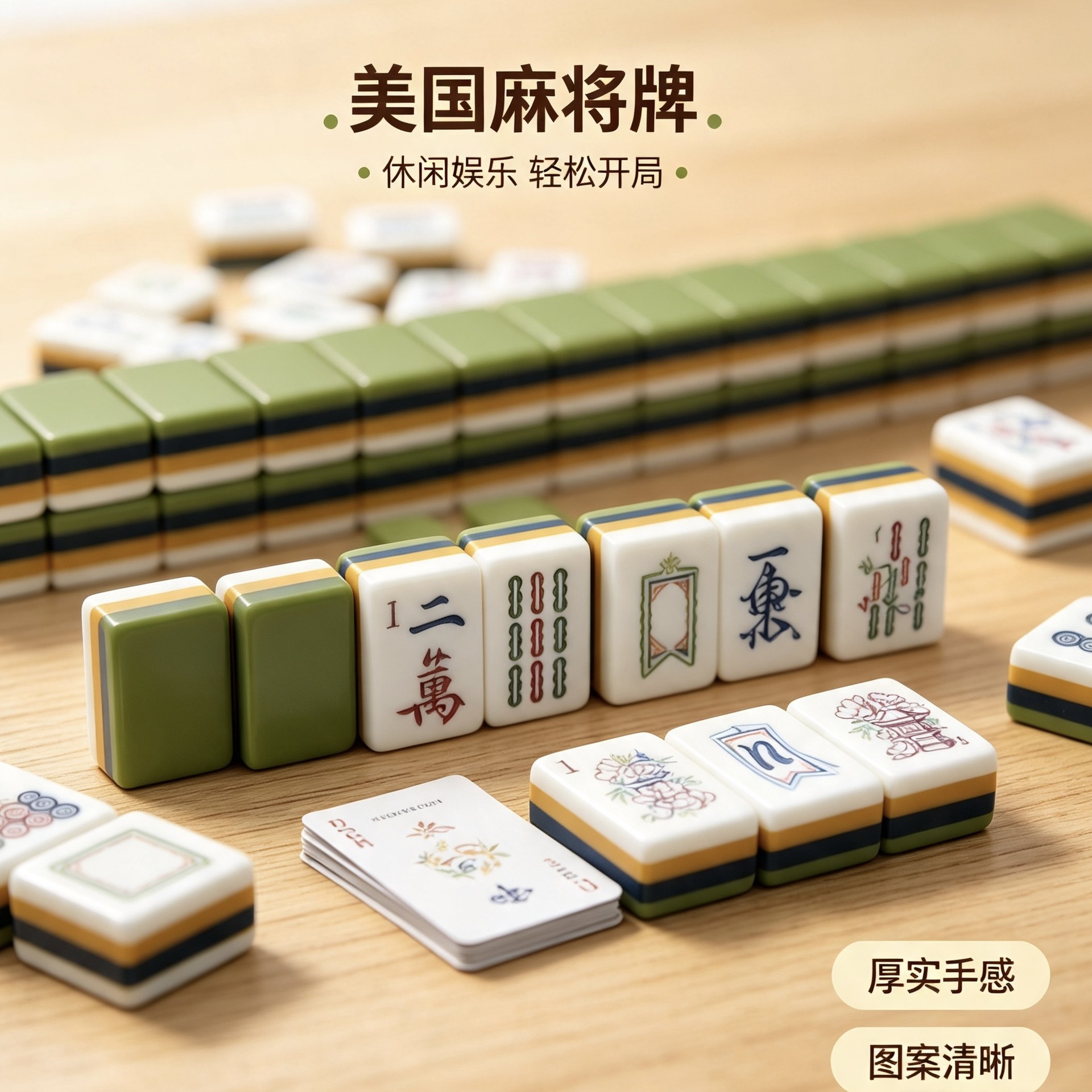 Green Color-Block American Mahjong Mini Travel Portable Hand-Picked European and American Mahjong Acrylic American-Style Mahjong Tiles