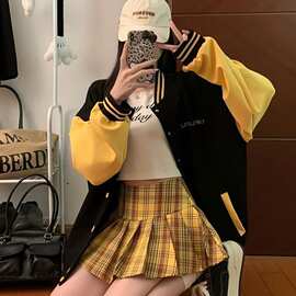 秋冬季字母印花美式复古棒球服女韩版新款宽松学生夹克外套上衣服