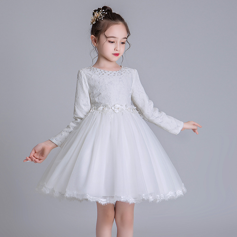 Girls' Princess Dress Autumn and Winter New Long sleeved Lace Fluffy Dress Girls' Birthday Piano Performance Dress