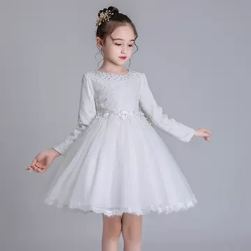 Girls' Princess Dress Autumn and Winter New Long sleeved Lace Fluffy Dress Girls' Birthday Piano Performance Dress - ShopShipShake