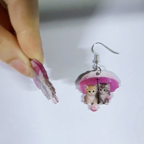 Cute Umbrella Cat Acrylic Earrings — Romantic Cat Earrings Perfect for Gift-Giving This Year