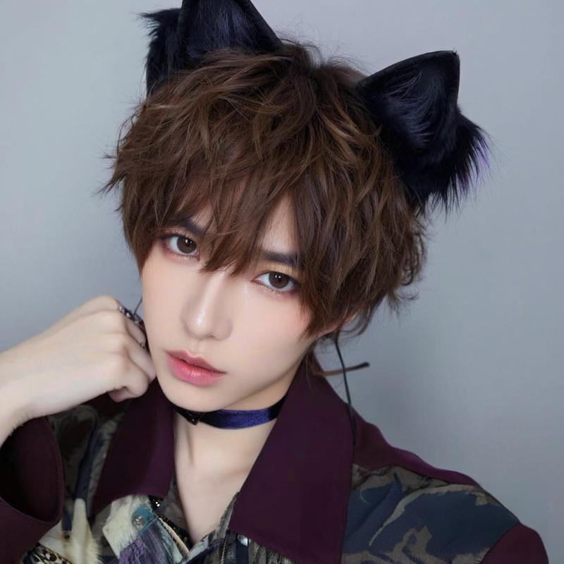 Wig Men's Japanese Short Hair Handsome Wool Roll Air Bangs Simulation Full Head Cover Source Factory in stock First Hair
