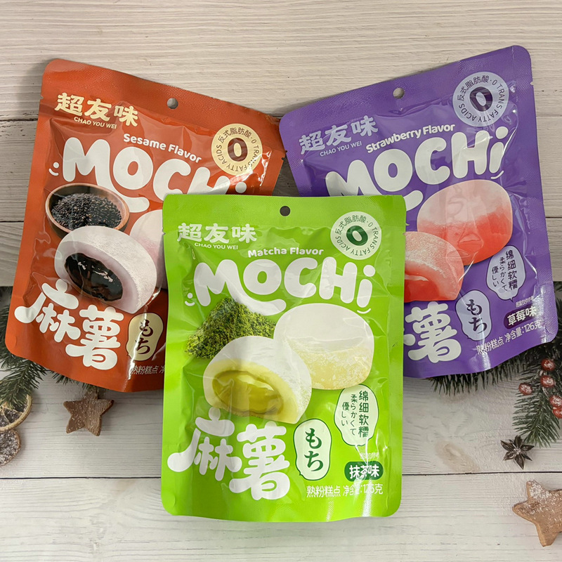 Chaoyouwei New Product Mochi 126g Casual Snack Bagged Matcha Red Bean Flavor Strawberry Sesame Glutinous Rice Dessert Wholesale