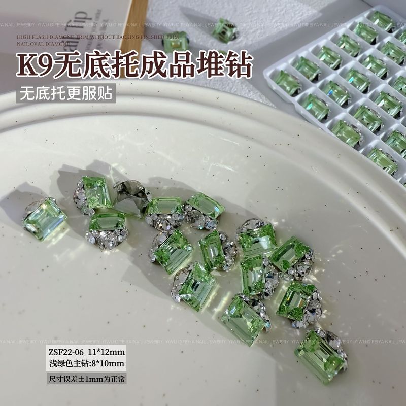 新款高级轻奢K9无底托爆闪鸽子蛋肥方冰糖堆钻美甲成品堆堆钻装饰|undefined