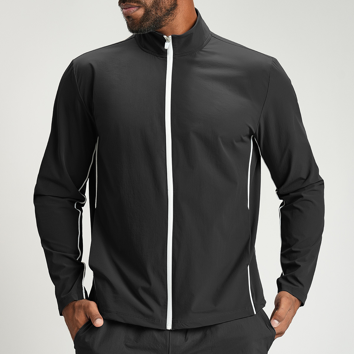 Cross-Border Men's Recycled Eco-Friendly Color-Blocking Breathable Quick-Dry Zip-Up Stand Collar Sports Casual Outdoor Fitness Jacket 1158