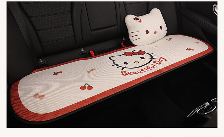 Car Seat Cushion Linen All-Season Breathable Kt Cat Seat Cushion New Half-Cover Seat Cover Cute Cartoon Single Seat Cover