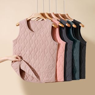 Autumn and Winter Multi-layer Thickened Warm Vest with Round Neck Sleeveless Base Shirt Rhombic Cotton Cold-proof Women's Top