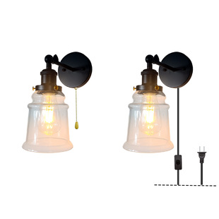 Cross-Border American Retro Chandelier Glass Bedroom Wall Lamp Art Dining Room Corridor Switch Mirror Front No-Wiring Led Light