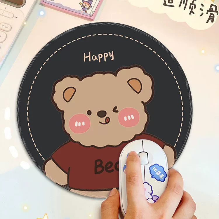 Cute retro small mouse, round table mat, laptop, cartoon table keyboard