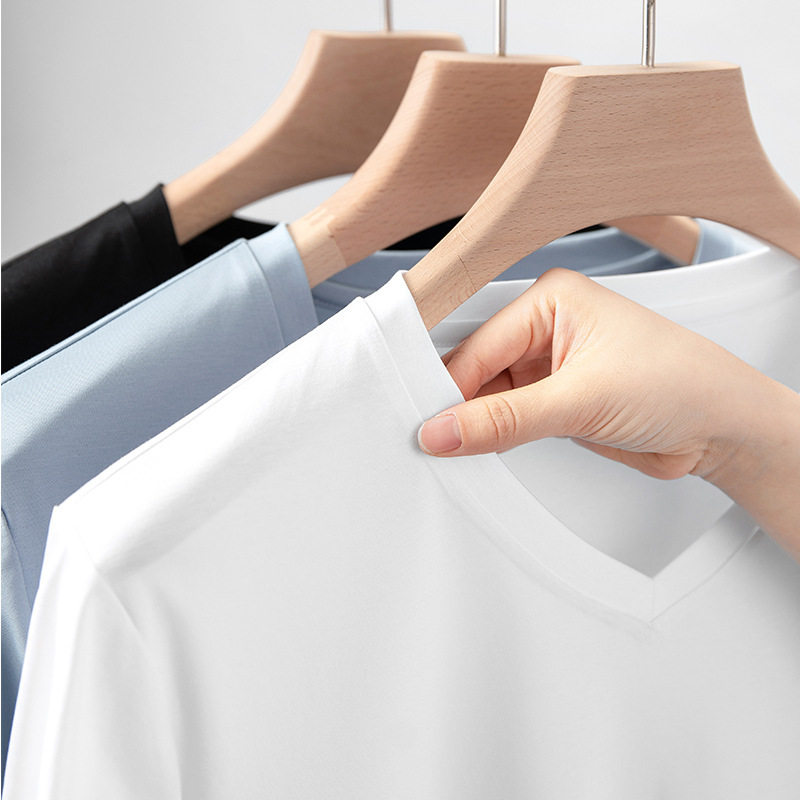 Pima Cotton supima T-shirt White V-neck Long-sleeved Men's and Women's Spring Solid Color Pure Cotton All-match Chicken Heart Collar Top Base