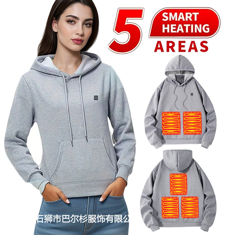 Cross-border new men's hooded heating sweater sports sweater electric heating jacket USB charging intelligent constant temperature heating suit