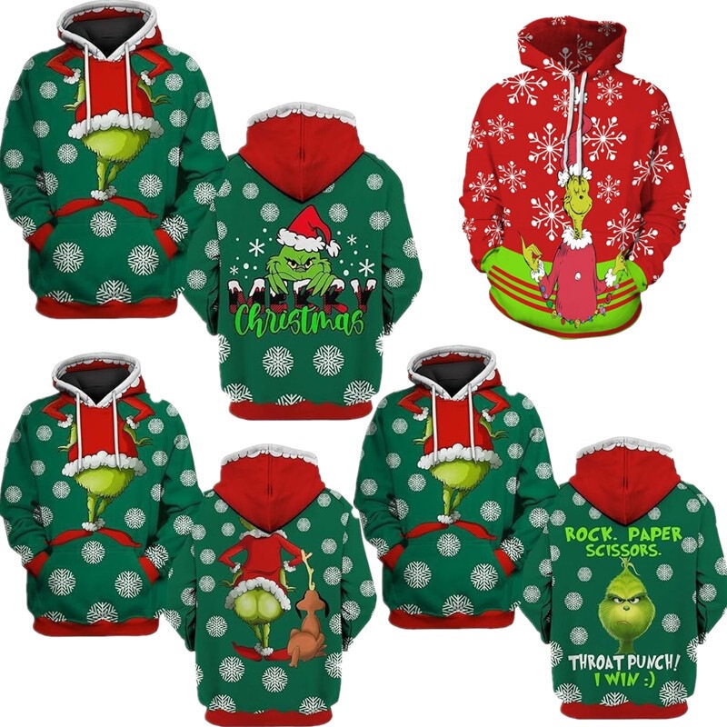 2026 Christmas Grinch Hooded Sweatshirt Green Furry Monster Snowflake Polka Dot 3D Print Unisex Holiday Pullover Top 2026 Christmas Grinch Hooded Sweatshirt Green Furry Monster Snowflake Polka Dot 3D Print Unisex Holiday Pullover Top
