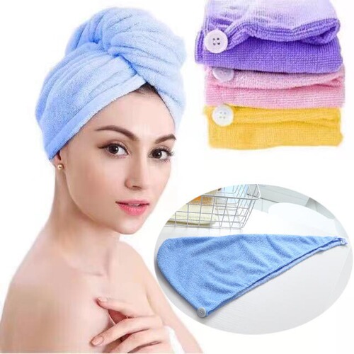 Household plain cartoon water-absorbent quick-drying hair towel double-layer coral velvet shower cap dry hair cap for women thickened and super strong