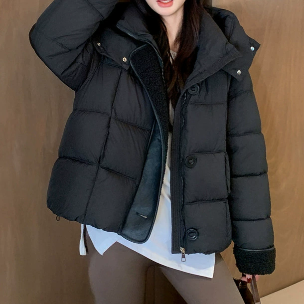 Леди модный дизайн с большой пряжкой и воротником с капюшоном теплая утолщая хлопчатобумажная одежда черный ангольский красный